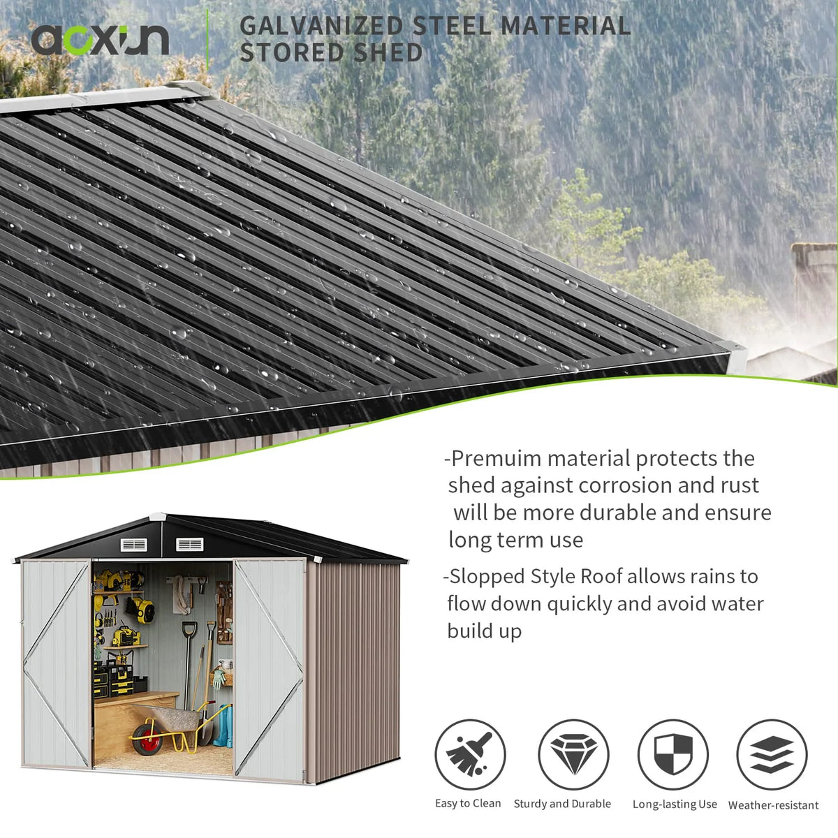 Aoxun 6.4x4 FT Outdoor Storage Shed for Tool, Garden