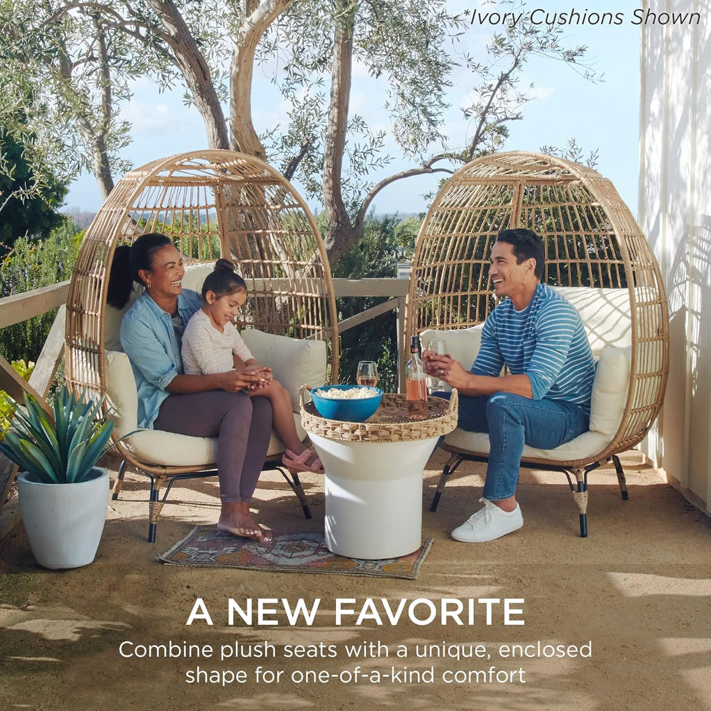 Best Choice Products Wicker Egg Chair, Oversized Indoor Outdoor Lounger for Patio, Backyard, Living Room w/ 4 Cushions, Steel Frame, 440lb Capacity - Ivory