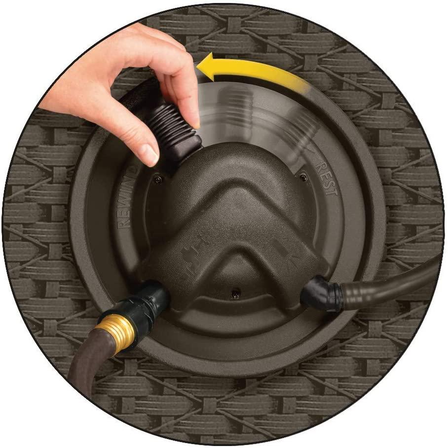 Suncast Aquawinder 125?? Wicker Garden Hose Reel ?C Lightweight Portable Hands ?C Free Water Powered Retractable Hose Reel ?C Java