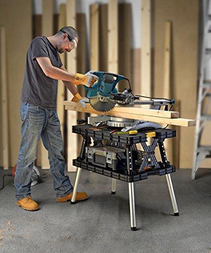Keter ?C 197283 Folding Table Work Bench for Miter Saw Stand, Woodworking Tools and Accessories with Included 12 Inch Wood Clamps ?C Easy Garage Storage Black/Yellow