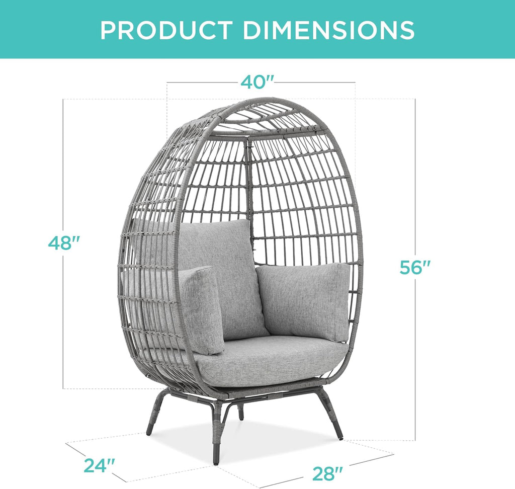 Best Choice Products Wicker Egg Chair, Oversized Indoor Outdoor Lounger for Patio, Backyard, Living Room w/ 4 Cushions, Steel Frame, 440lb Capacity - Ivory