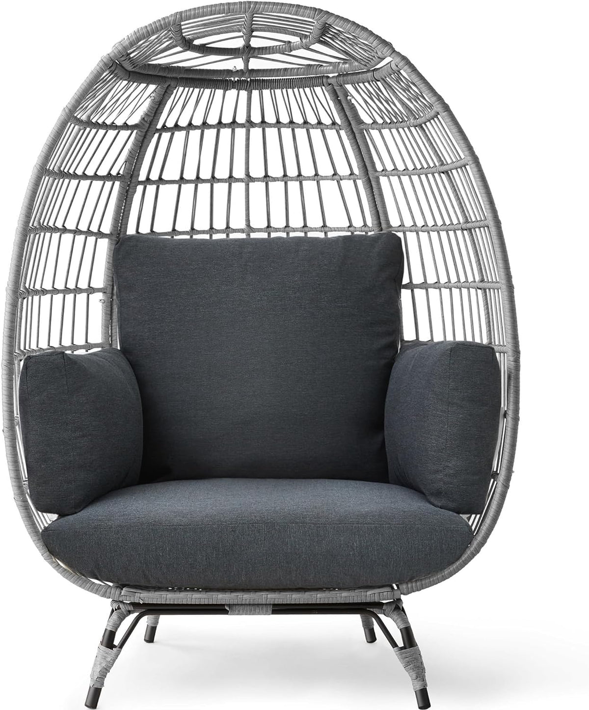 Best Choice Products Wicker Egg Chair, Oversized Indoor Outdoor Lounger for Patio, Backyard, Living Room w/ 4 Cushions, Steel Frame, 440lb Capacity - Ivory