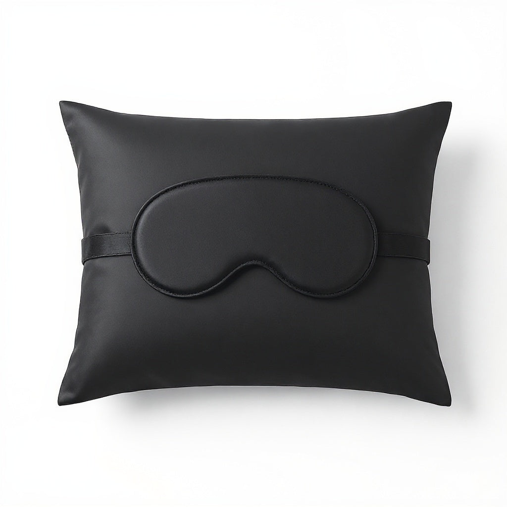 Side view of comfortable elastic strap on contoured silk sleep mask