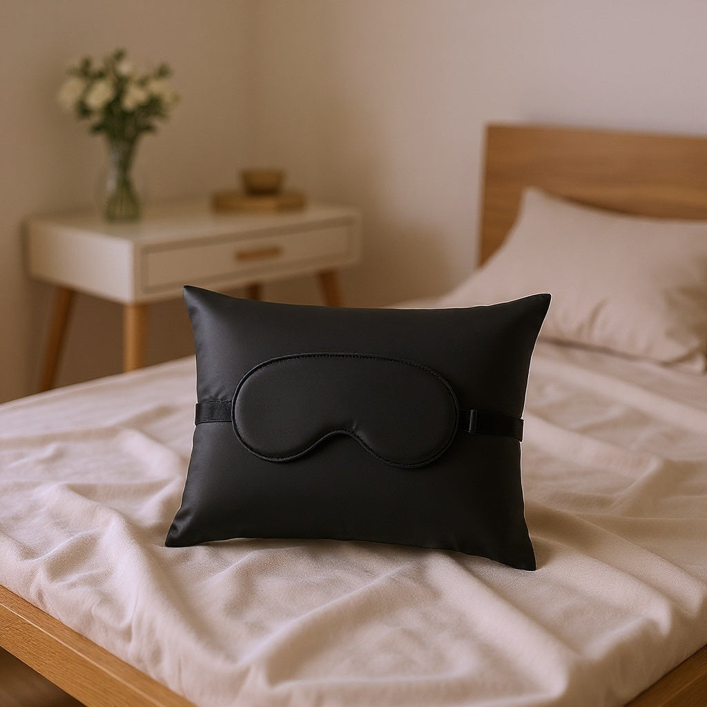 Folded silk sleep set packed in luxury gift box ready for travel