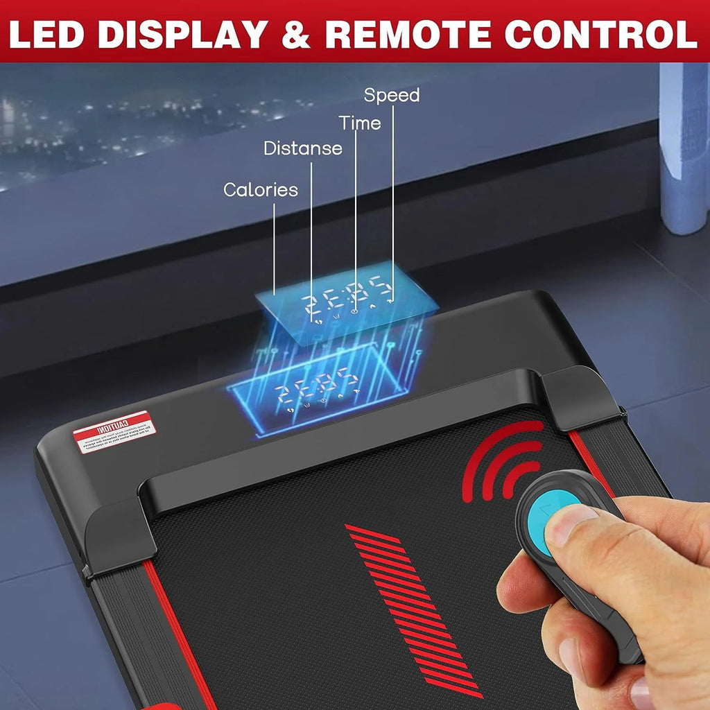 Superjoe Walking Pad Treadmill Under Desk 2 in 1 with Remote Control & Removable Handrails, Under Desk Treadmills for Home Exercise, Walking Running Jogging Machine LED Display Free Installation, Red