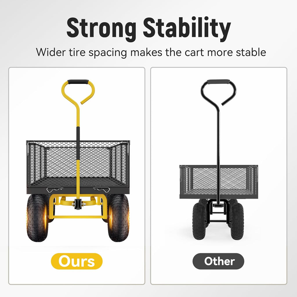 Steel Garden Cart, 2-in-1 1400 lbs Heavy Duty Utility Wagon, with Removable Mesh Sides to Convert into Flatbed, 240?? U-Turn 13" Pneumatic Tires Garden Wagon for Farm Yard Lawn Garden Camping