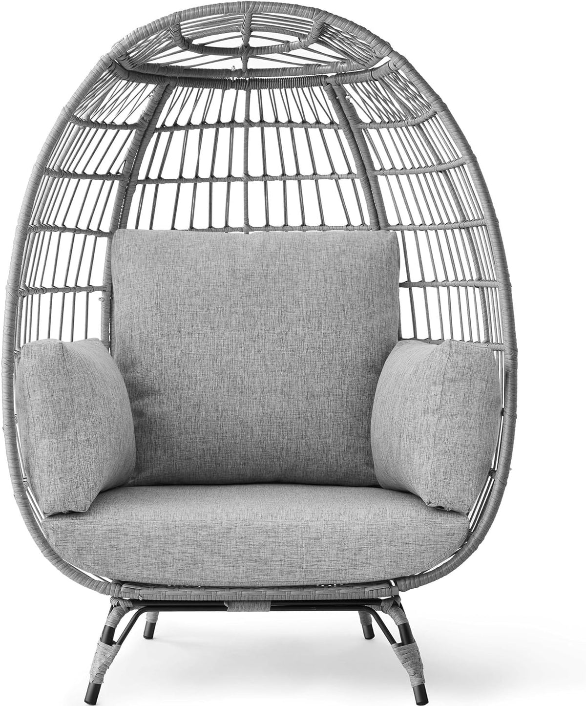 Best Choice Products Wicker Egg Chair, Oversized Indoor Outdoor Lounger for Patio, Backyard, Living Room w/ 4 Cushions, Steel Frame, 440lb Capacity - Ivory