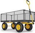 Steel Garden Cart, 2-in-1 1400 lbs Heavy Duty Utility Wagon, with Removable Mesh Sides to Convert into Flatbed, 240?? U-Turn 13" Pneumatic Tires Garden Wagon for Farm Yard Lawn Garden Camping