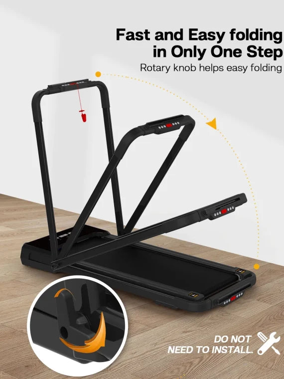 FYC 3.5HP Under Desk Treadmill 300LBS Weight Capacity, 2-in-1 Foldable Design, Remote Control & LED Display Compact Electric Walking and Running Machine for Walking, Running, Jogging (Black)
