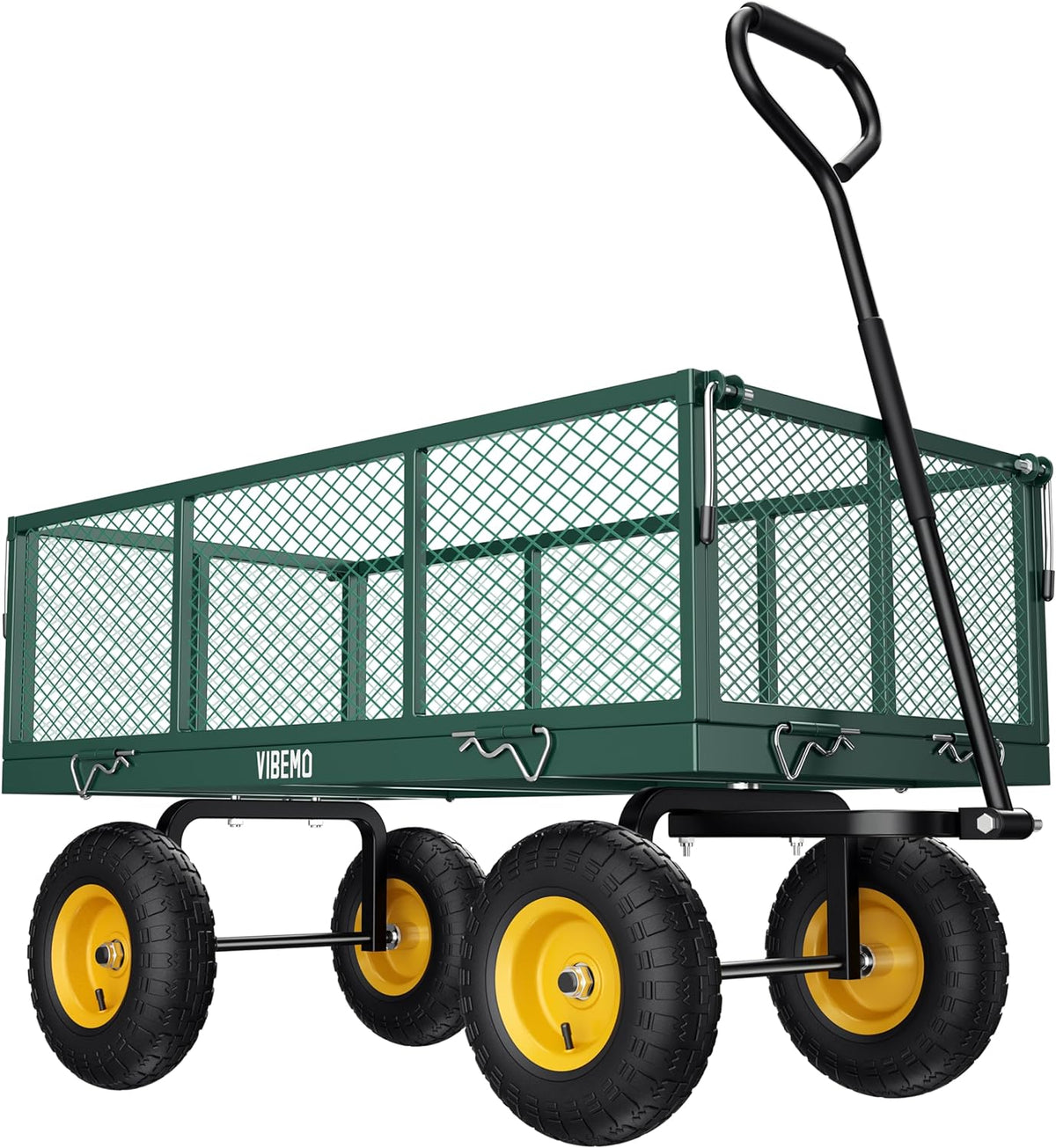 Steel Garden Cart, 2-in-1 1400 lbs Heavy Duty Utility Wagon, with Removable Mesh Sides to Convert into Flatbed, 240?? U-Turn 13" Pneumatic Tires Garden Wagon for Farm Yard Lawn Garden Camping