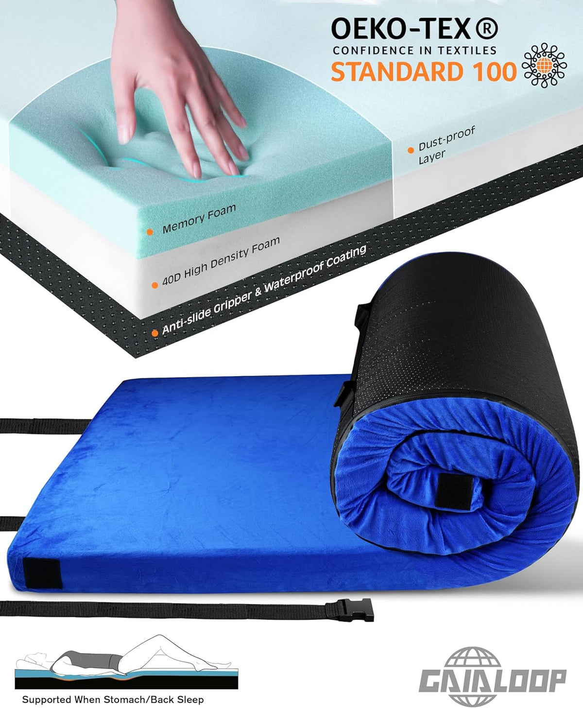 Thick Memory Foam Camping Pad Futon Mattress Full, Portable Floor Sleeping Mat Sleepover Guest Bed Roll Up Mattress for Indoor Outdoor Travel