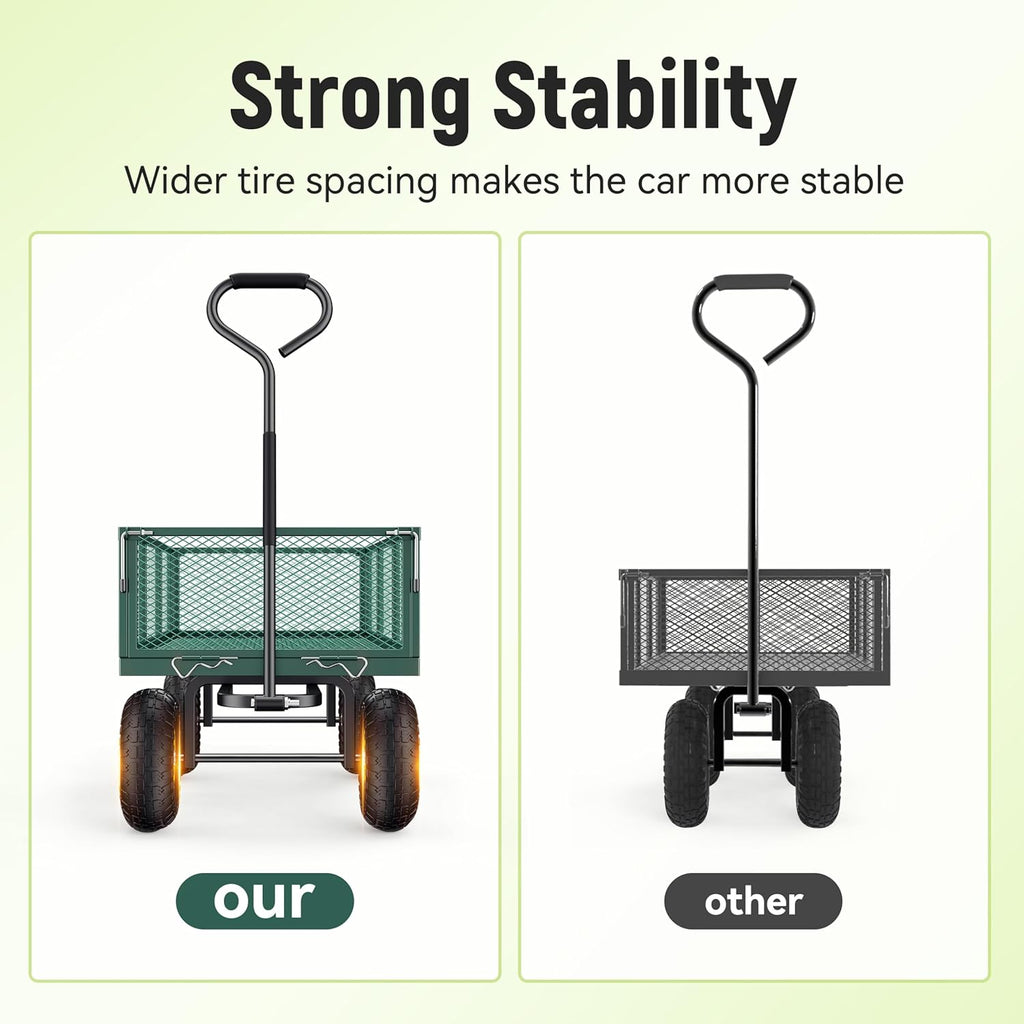 Steel Garden Cart, 2-in-1 1400 lbs Heavy Duty Utility Wagon, with Removable Mesh Sides to Convert into Flatbed, 240?? U-Turn 13" Pneumatic Tires Garden Wagon for Farm Yard Lawn Garden Camping