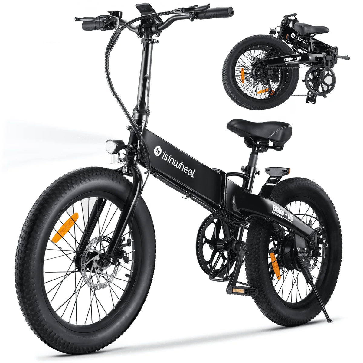 isinwheel U5-W Electric Bike Adult 500W, 20MPH, Max Range 45+ Mile E Bike, 20" Folding Bikes, 48V Removable Battery Electric Bicycle