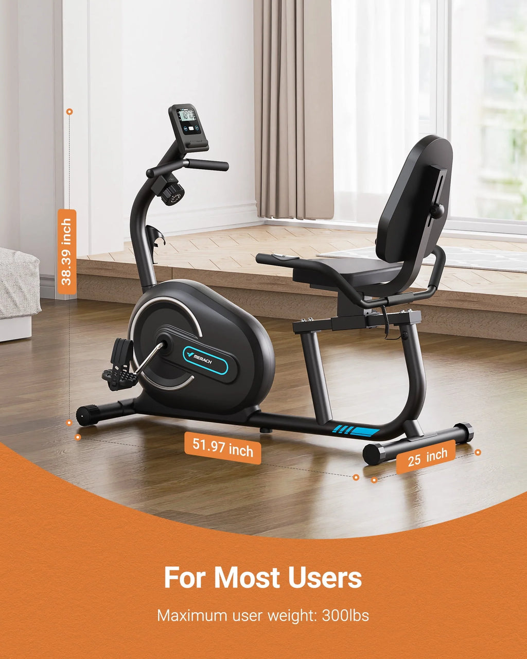 MERACH Recumbent Exercise Bikes for Home Sit Down Stationary Bicycle Magnetic 8 Levels Resistance Indoor Cycling Bike with Free APP