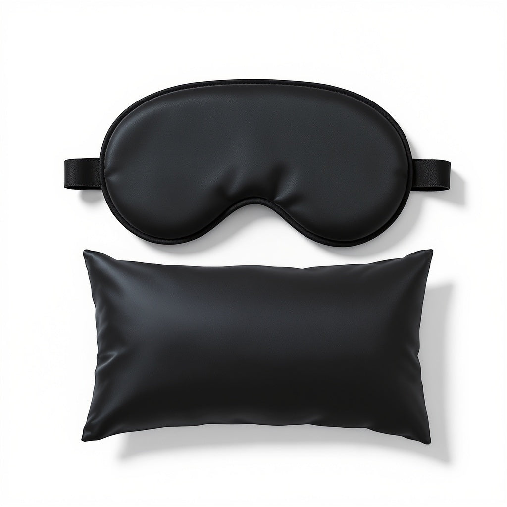 Standard size 600 thread count silk pillowcase and soft black eye mask set