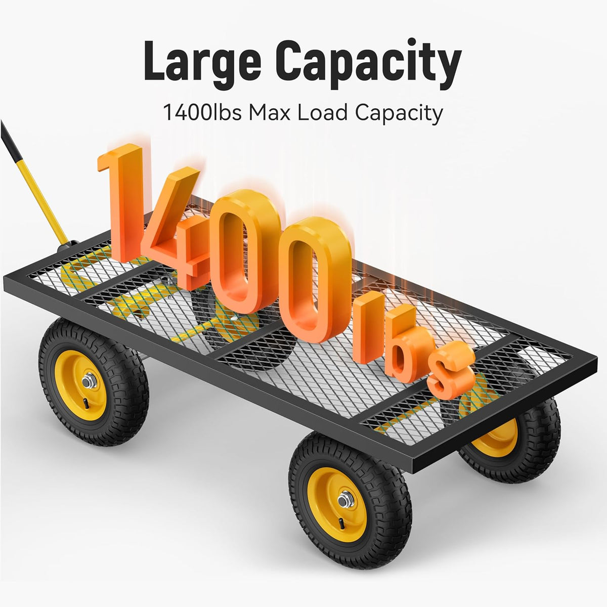 Steel Garden Cart, 2-in-1 1400 lbs Heavy Duty Utility Wagon, with Removable Mesh Sides to Convert into Flatbed, 240?? U-Turn 13" Pneumatic Tires Garden Wagon for Farm Yard Lawn Garden Camping