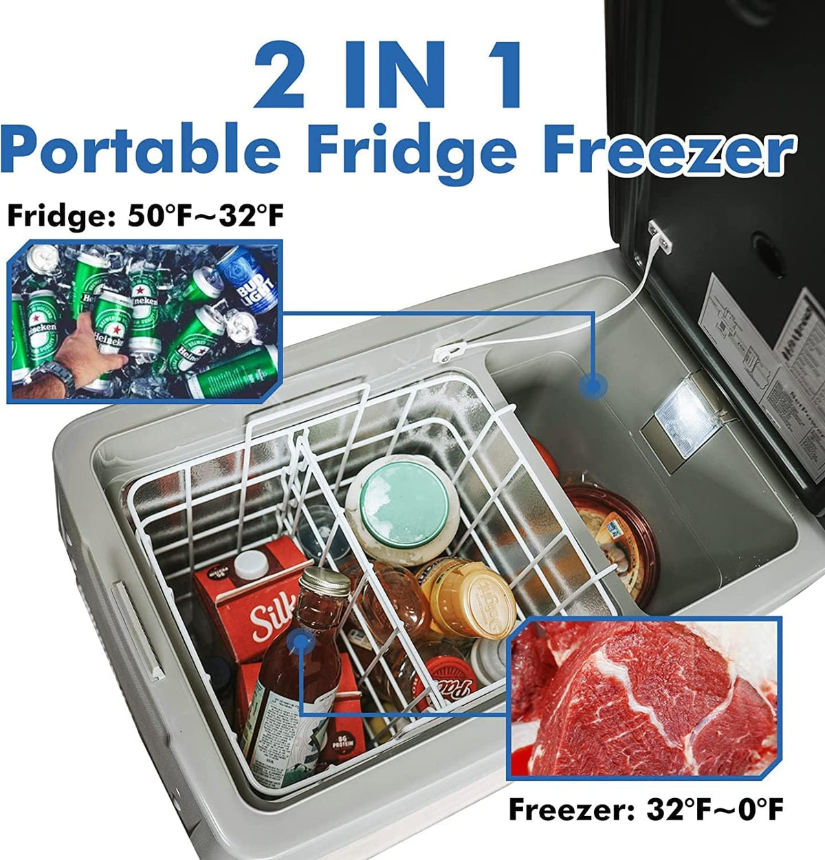 AJ30 Portable Refrigerator,Portable Freezer,32 Quart(30L) Electric Cooler,Car Refrigerator,12/24V DC Cable & 110/240V AC,Car Fridge for Camping,Truck,RV,Travel,Fishing,3-YEAR Warranty