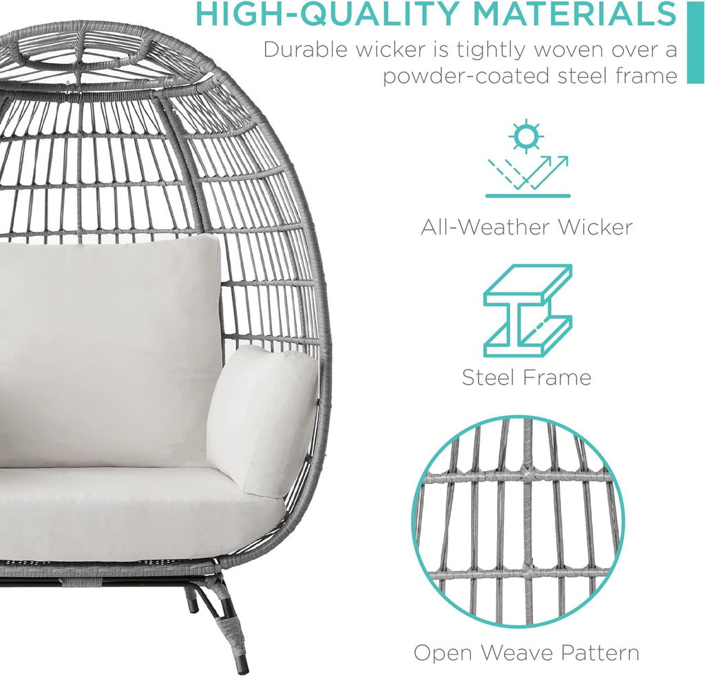 Best Choice Products Wicker Egg Chair, Oversized Indoor Outdoor Lounger for Patio, Backyard, Living Room w/ 4 Cushions, Steel Frame, 440lb Capacity - Ivory