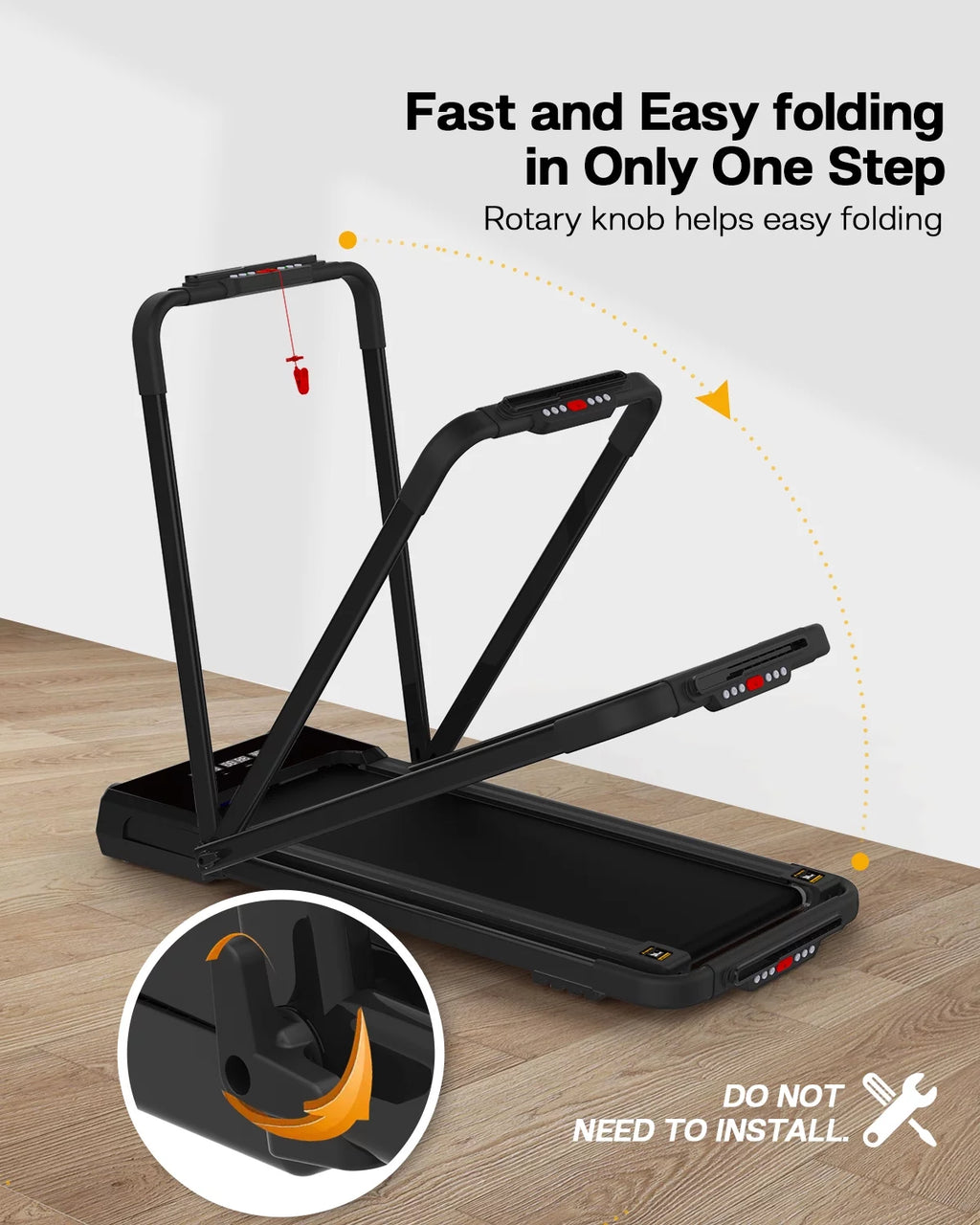 FYC 3.5HP Under Desk Treadmill 300LBS Weight Capacity, 2-in-1 Foldable Design, Remote Control & LED Display Compact Electric Walking and Running Machine for Walking, Running, Jogging (Black)