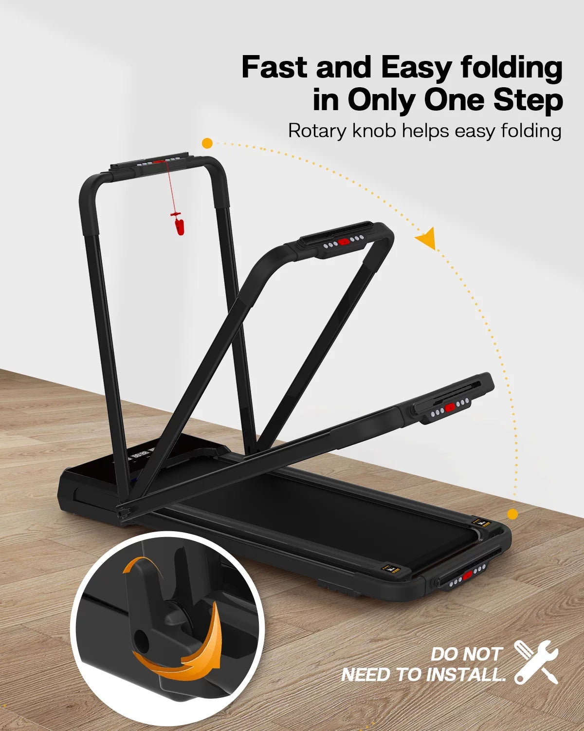 FYC 3.5HP Under Desk Treadmill 300LBS Weight Capacity, 2-in-1 Foldable Design, Remote Control & LED Display Compact Electric Walking and Running Machine for Walking, Running, Jogging (Black)