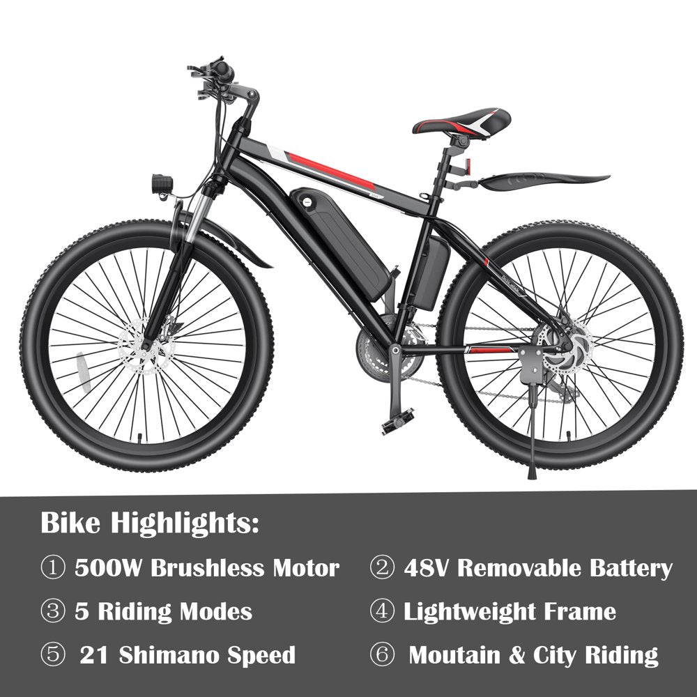 500W Electric Bike 26" Electric Bicycle for Adults with Cruise Control System Ebike