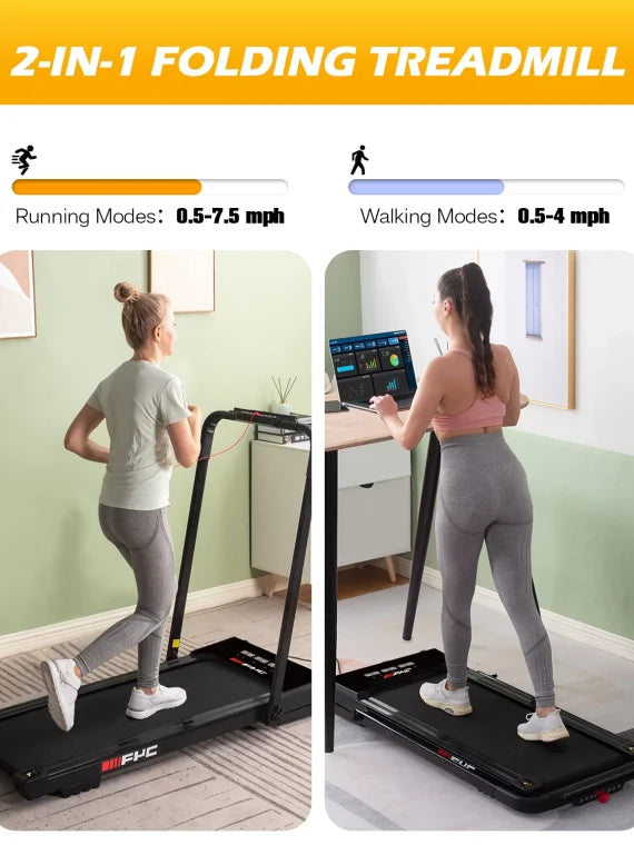 FYC 3.5HP Under Desk Treadmill 300LBS Weight Capacity, 2-in-1 Foldable Design, Remote Control & LED Display Compact Electric Walking and Running Machine for Walking, Running, Jogging (Black)
