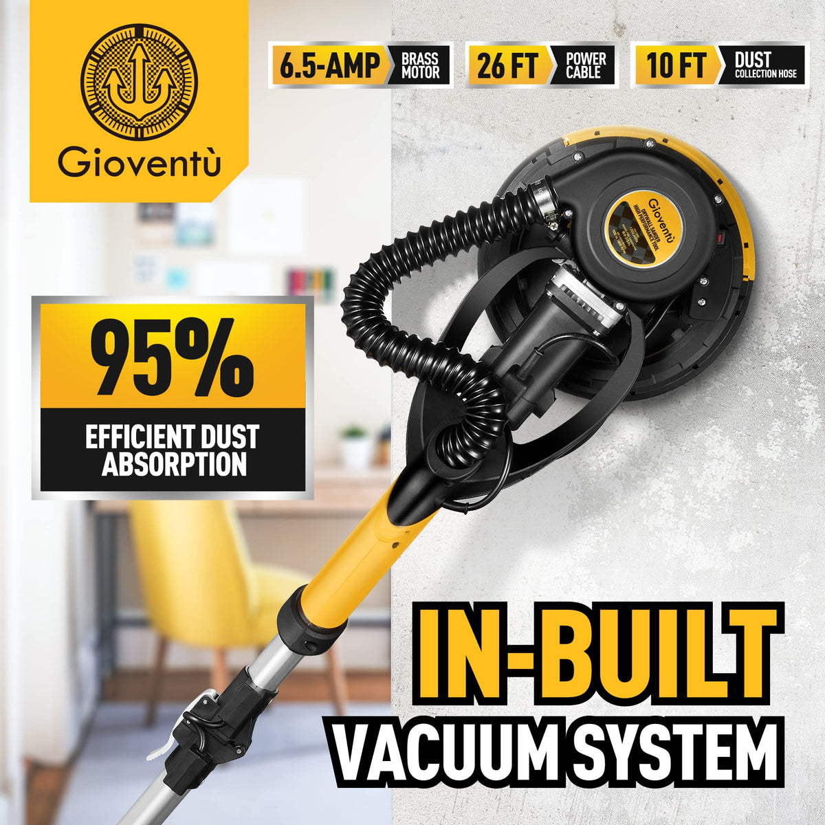 Giovent Electric Drywall Sander with Vacuum for Popcorn Ceiling