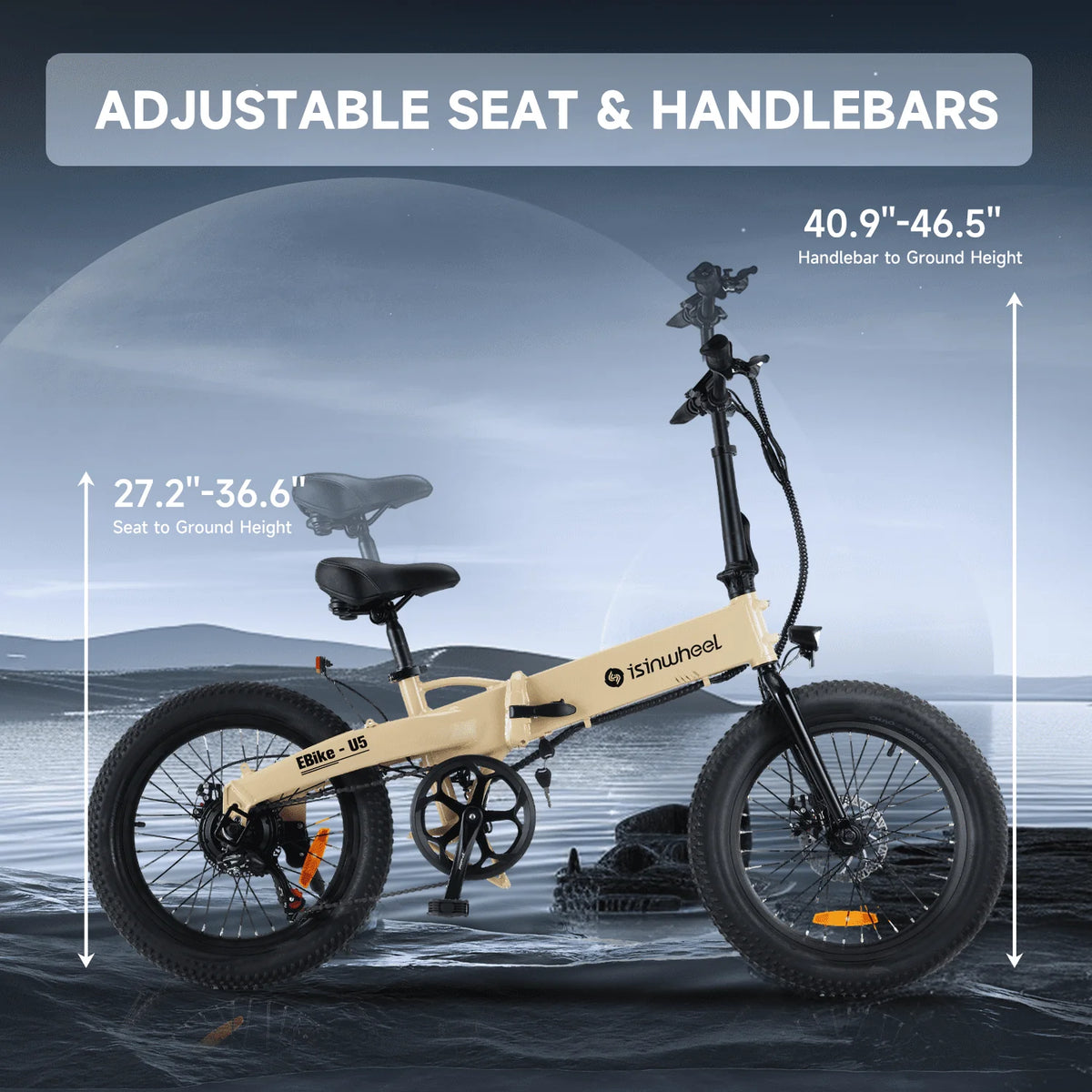 isinwheel U5-W Electric Bike Adult 500W, 20MPH, Max Range 45+ Mile E Bike, 20" Folding Bikes, 48V Removable Battery Electric Bicycle