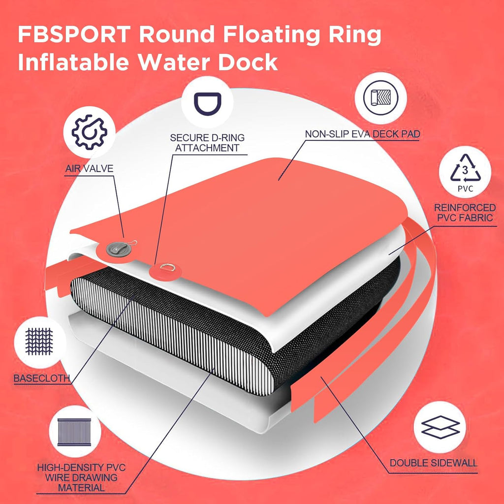 Inflatable Dock Floating Platform, 8ft Inflatable Water Hammock Floating Deck for Lake W/Cupholder, Round Floating Ring Float Ring, Pool Float Raft Lounger Island Platform Pad