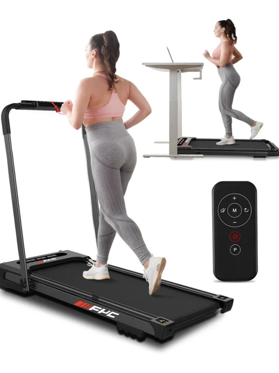 FYC 3.5HP Under Desk Treadmill 300LBS Weight Capacity, 2-in-1 Foldable Design, Remote Control & LED Display Compact Electric Walking and Running Machine for Walking, Running, Jogging (Black)