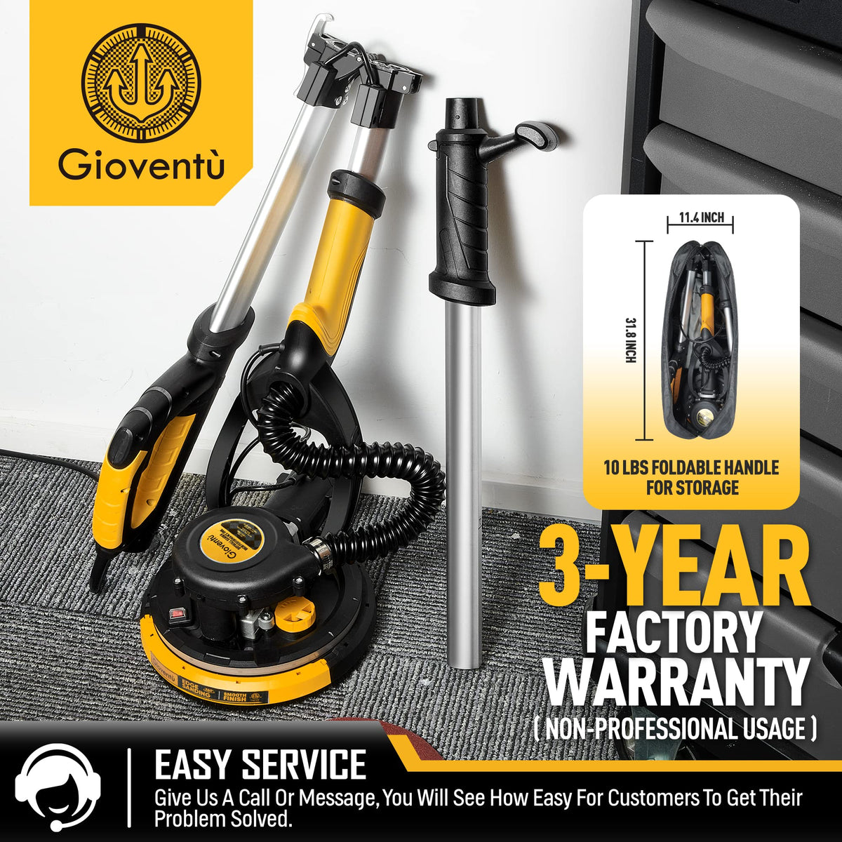 Giovent Electric Drywall Sander with Vacuum for Popcorn Ceiling