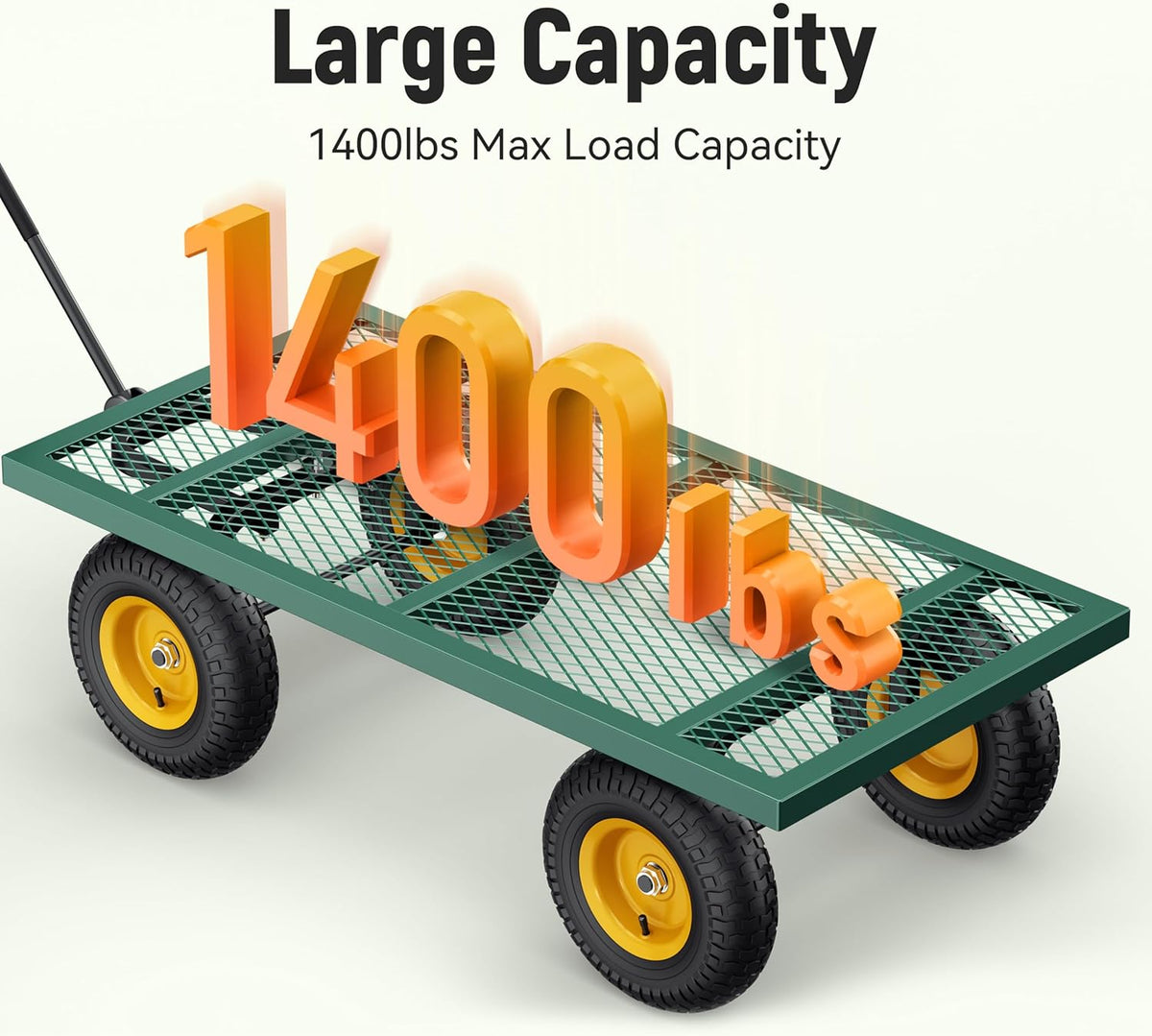 Steel Garden Cart, 2-in-1 1400 lbs Heavy Duty Utility Wagon, with Removable Mesh Sides to Convert into Flatbed, 240?? U-Turn 13" Pneumatic Tires Garden Wagon for Farm Yard Lawn Garden Camping