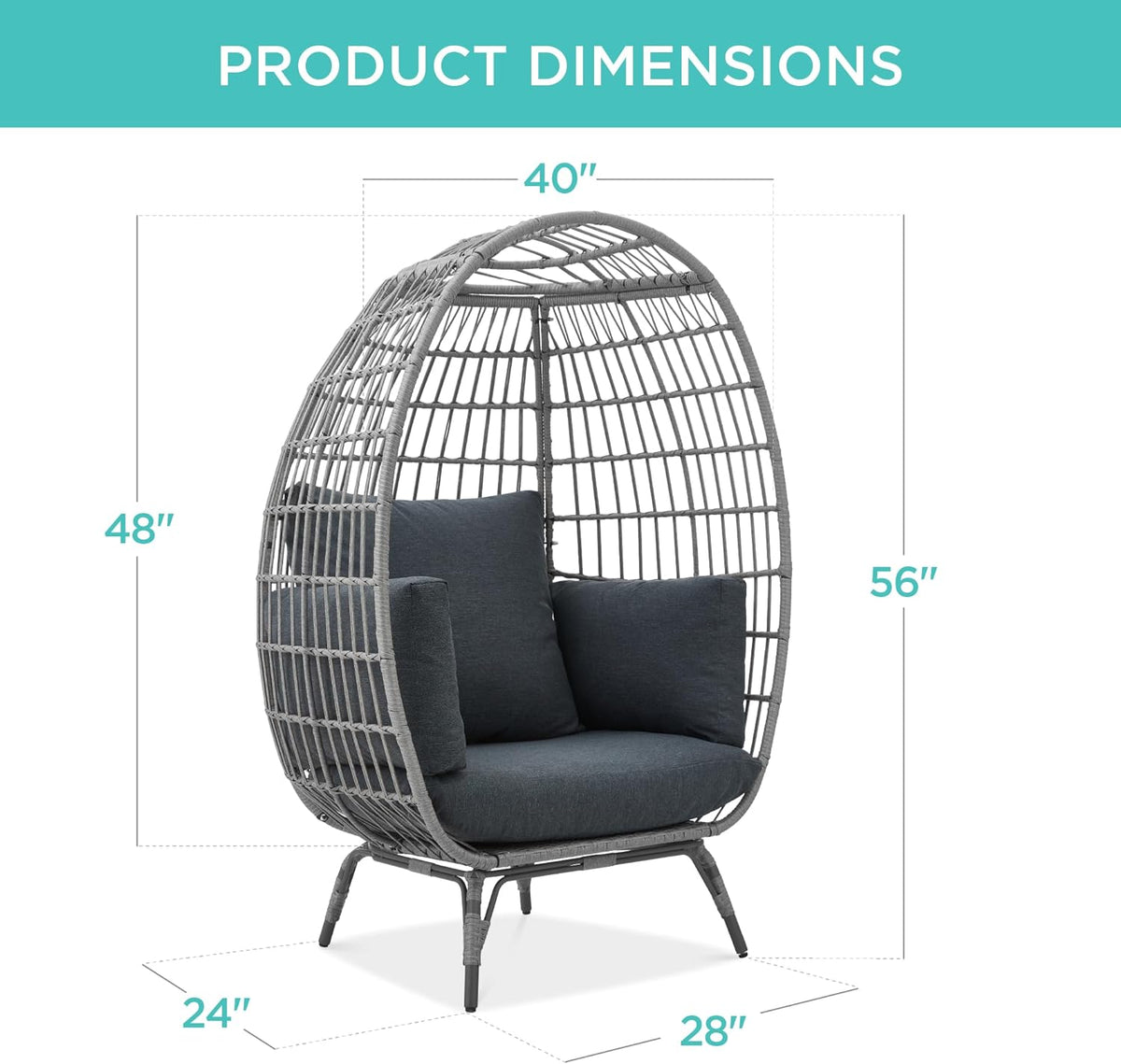 Best Choice Products Wicker Egg Chair, Oversized Indoor Outdoor Lounger for Patio, Backyard, Living Room w/ 4 Cushions, Steel Frame, 440lb Capacity - Ivory