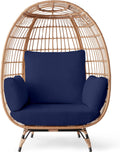 Best Choice Products Wicker Egg Chair, Oversized Indoor Outdoor Lounger for Patio, Backyard, Living Room w/ 4 Cushions, Steel Frame, 440lb Capacity - Ivory