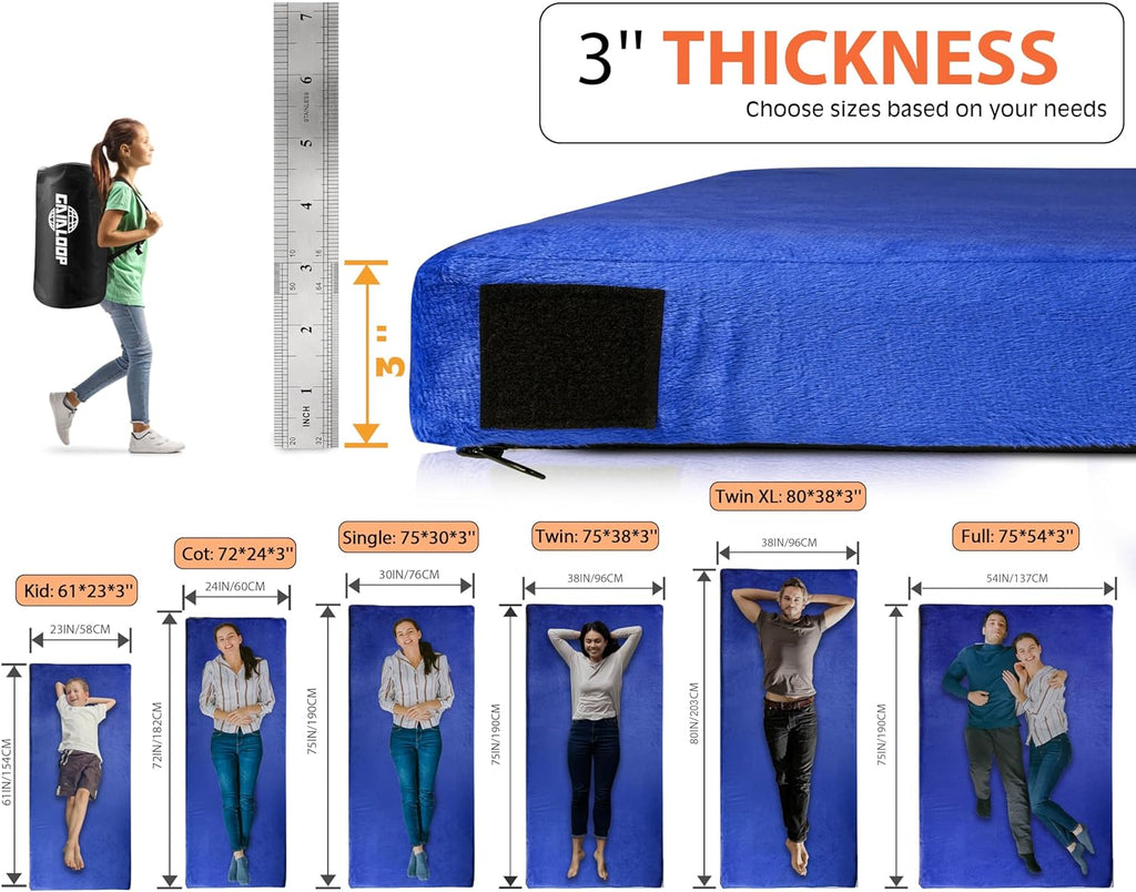 Thick Memory Foam Camping Pad Futon Mattress Full, Portable Floor Sleeping Mat Sleepover Guest Bed Roll Up Mattress for Indoor Outdoor Travel