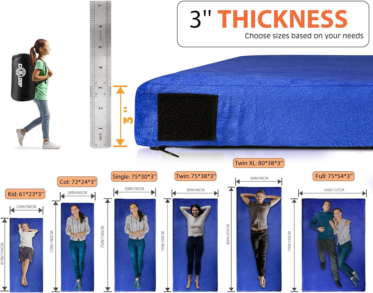 Thick Memory Foam Camping Pad Futon Mattress Full, Portable Floor Sleeping Mat Sleepover Guest Bed Roll Up Mattress for Indoor Outdoor Travel