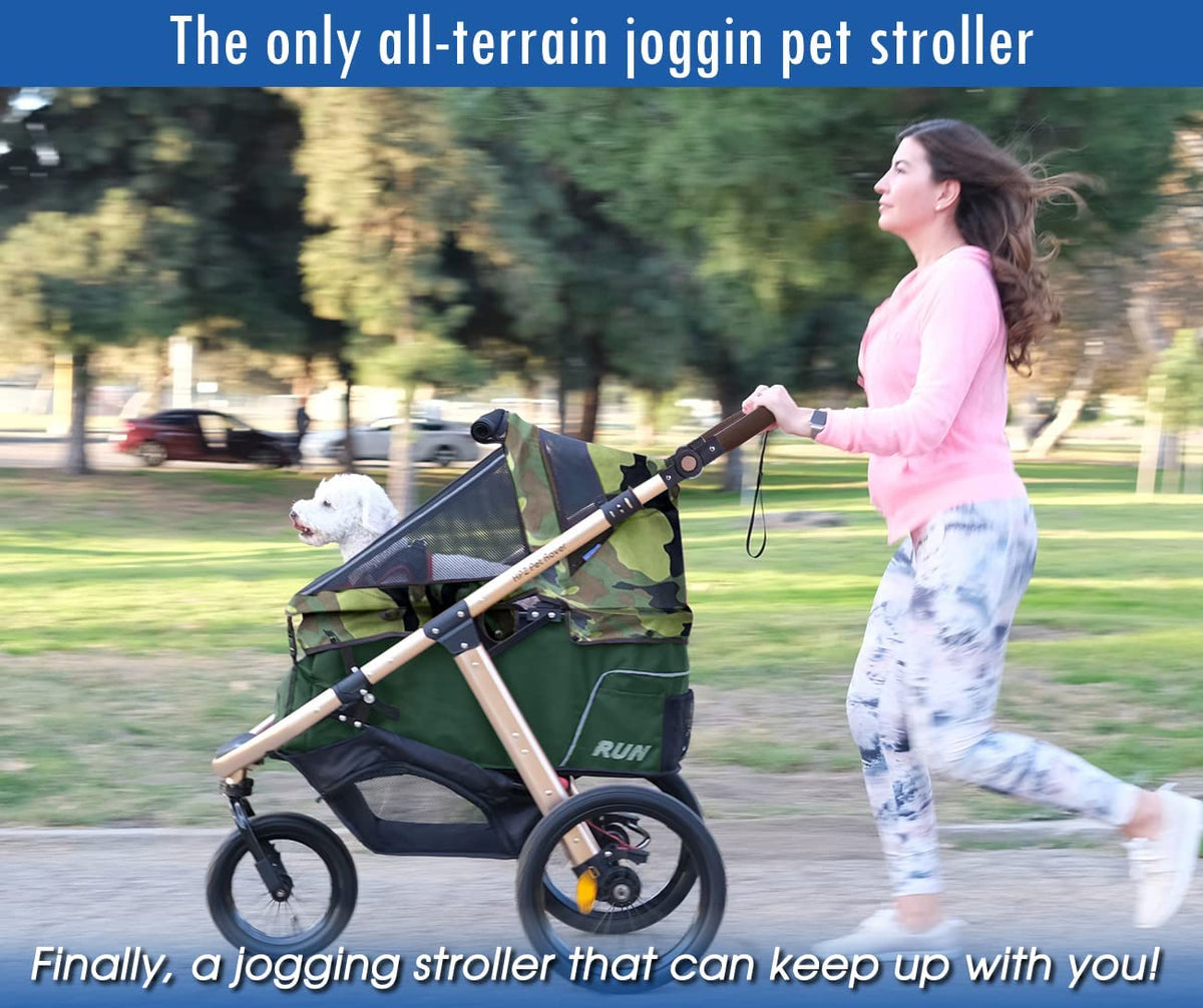 Jogging Sports Stroller with Comfort Rubber Wheels/Zipper-Less Entry/1-Hand Quick Fold/Aluminum Frame for Small/Medium Dogs, Cats and Pets (Green Camo)