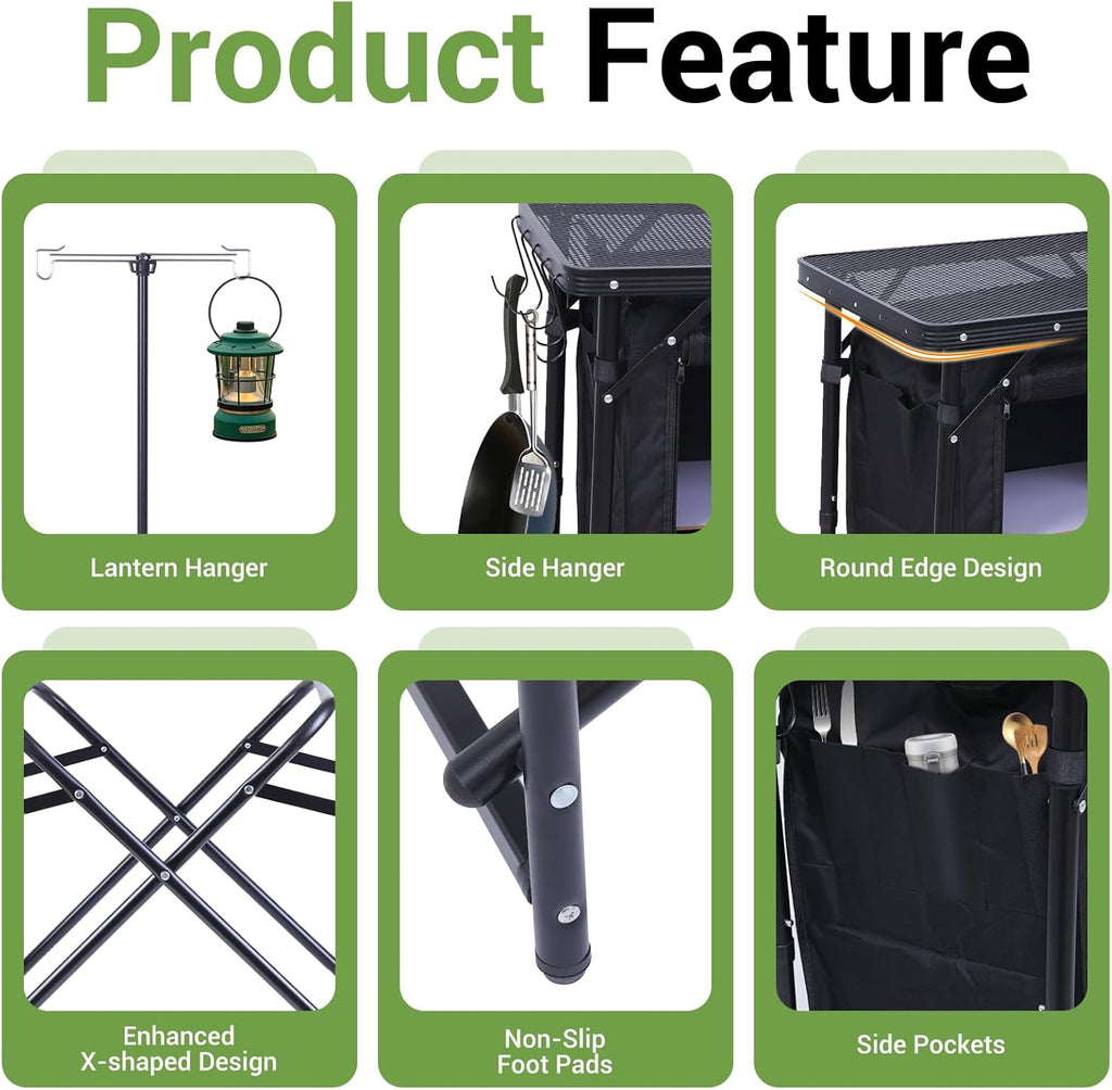 Portable Charcoal Grill, Folding Camping Grills + Camping Kitchen Station, Camping Table, Picnic Table, Grill Table, Folding Table