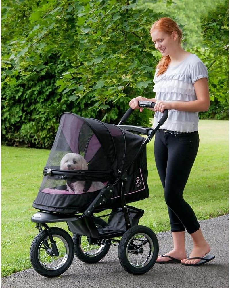No-Zip NV Pet Stroller for Cats/Dogs, Zipperless Entry, Easy One-Hand Fold, Gel-Filled Tires, Plush Pad + Weather Cover Included, 3 colors