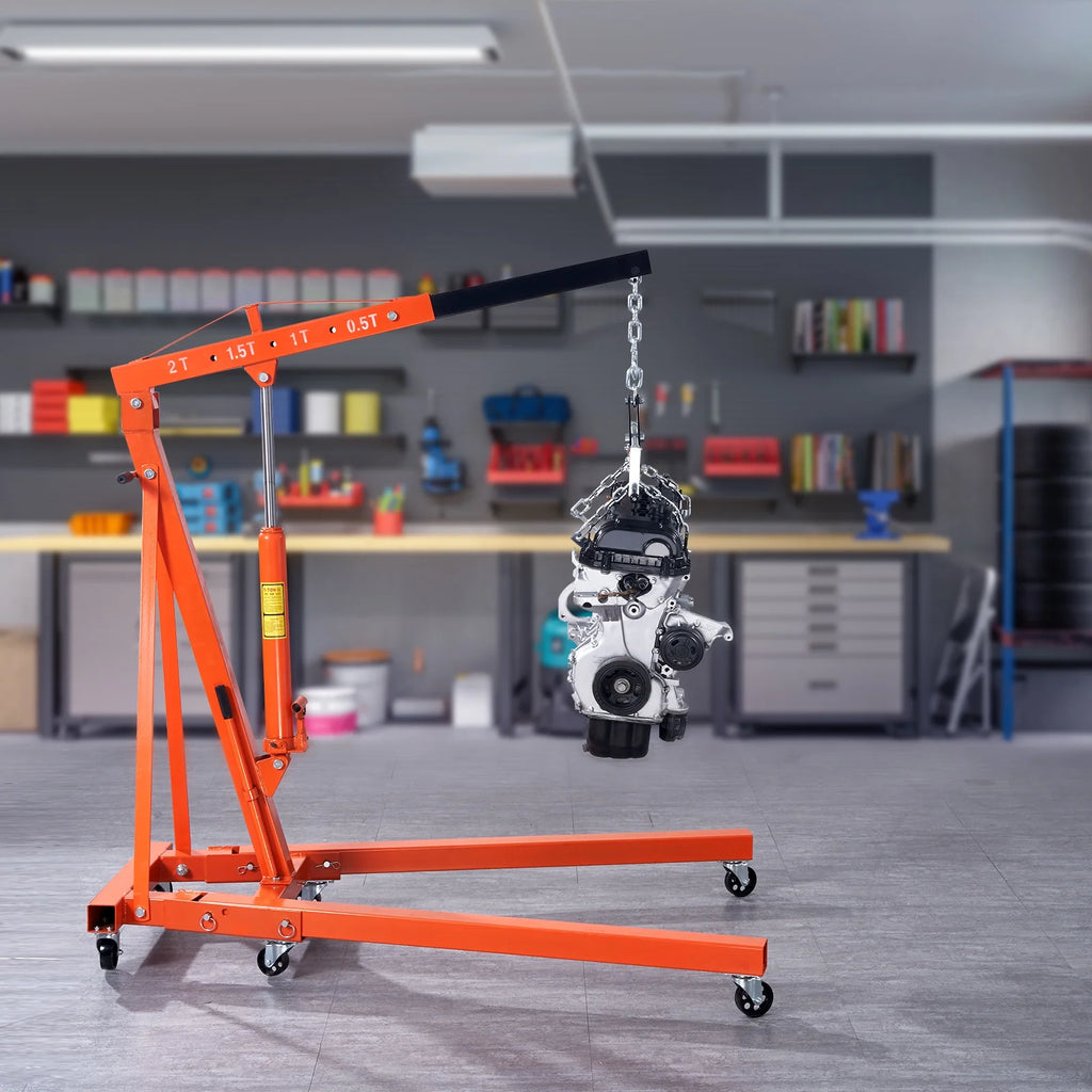 BENTISM 2T Folding Engine Crane Engine Hoist with Level 4400 lbs/2 ton Heavy-Duty Cherry Picker Shop Crane Oldable Engine Crane