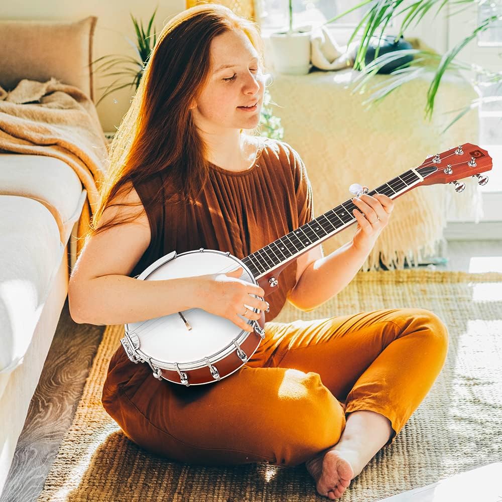 String Banjo 26 Inch, MINI Travel Banjo, Banjo Beginner Kit with Remo Head, Open Back & Closed Solid Back with beginner Kit, Comfortable Carrying Bag