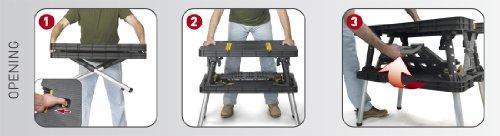 Keter ?C 197283 Folding Table Work Bench for Miter Saw Stand, Woodworking Tools and Accessories with Included 12 Inch Wood Clamps ?C Easy Garage Storage Black/Yellow