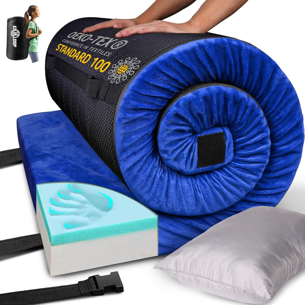 Thick Memory Foam Camping Pad Futon Mattress Full, Portable Floor Sleeping Mat Sleepover Guest Bed Roll Up Mattress for Indoor Outdoor Travel