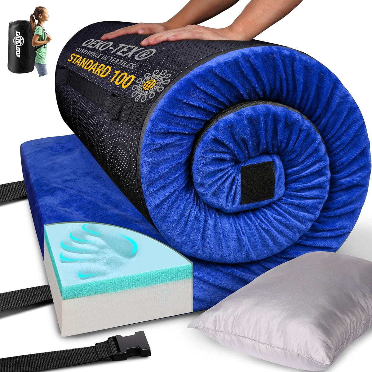 Thick Memory Foam Camping Pad Futon Mattress Full, Portable Floor Sleeping Mat Sleepover Guest Bed Roll Up Mattress for Indoor Outdoor Travel