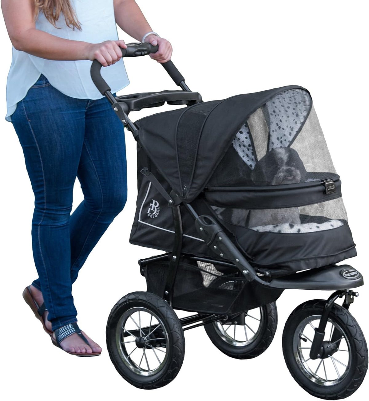 No-Zip NV Pet Stroller for Cats/Dogs, Zipperless Entry, Easy One-Hand Fold, Gel-Filled Tires, Plush Pad + Weather Cover Included, 3 colors