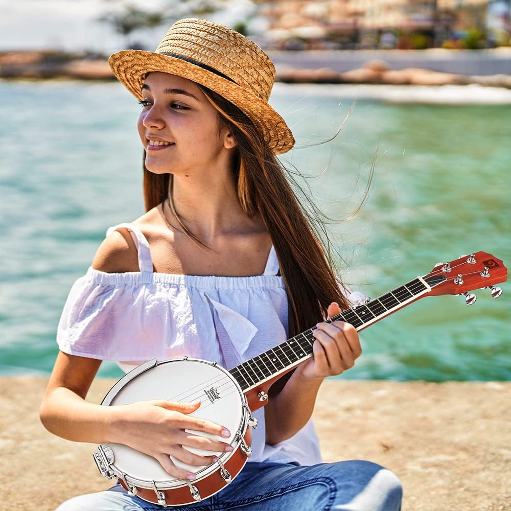 String Banjo 26 Inch, MINI Travel Banjo, Banjo Beginner Kit with Remo Head, Open Back & Closed Solid Back with beginner Kit, Comfortable Carrying Bag
