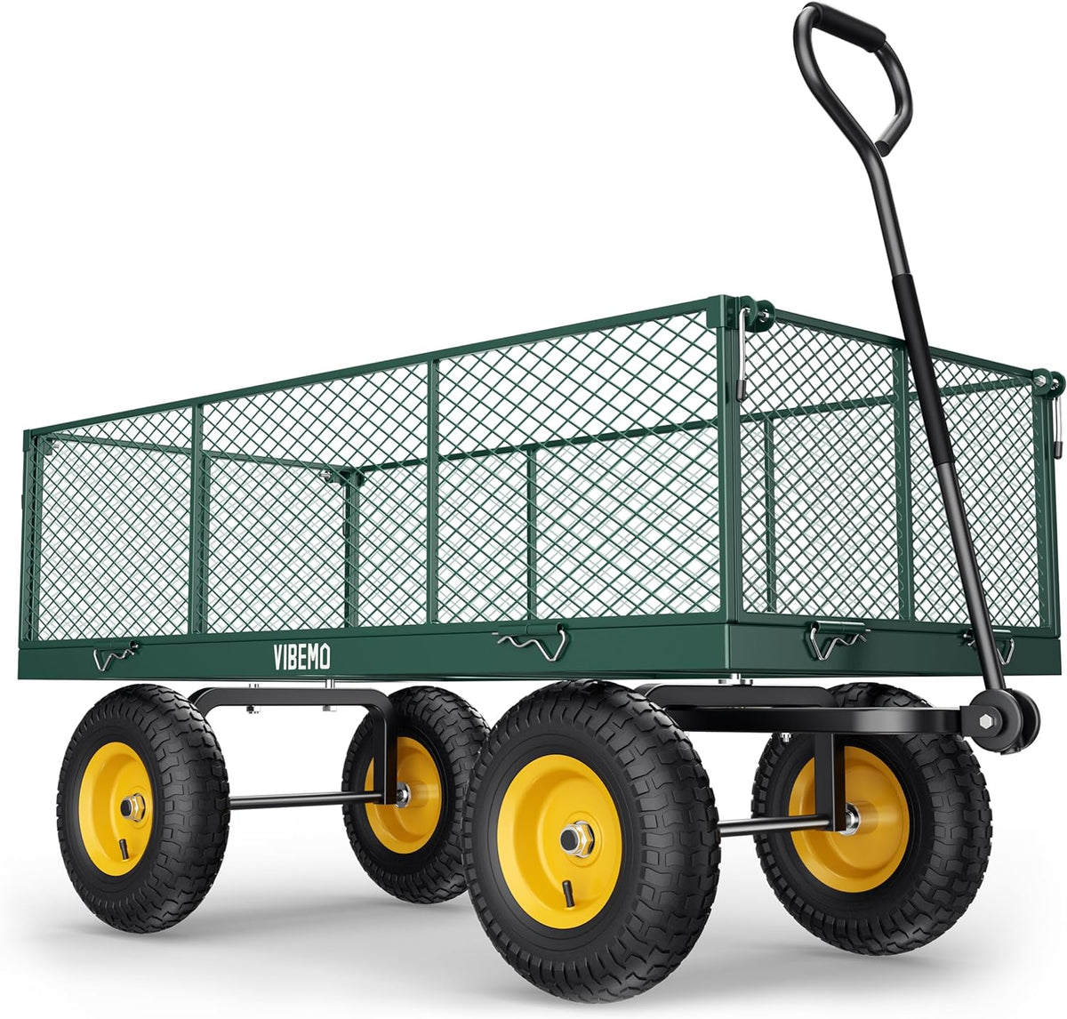 Steel Garden Cart, 2-in-1 1400 lbs Heavy Duty Utility Wagon, with Removable Mesh Sides to Convert into Flatbed, 240?? U-Turn 13" Pneumatic Tires Garden Wagon for Farm Yard Lawn Garden Camping