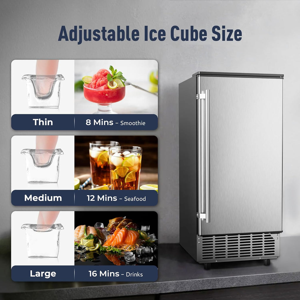 Commercial Under Counter Ice Maker Machine, 80Lbs/Day with 24lbs Ice Storage, Built-in Drain Pump/Automatic Cleaning/Timing Setting/Smart LCD Panel, Ideal for Both Home and Commercial Use