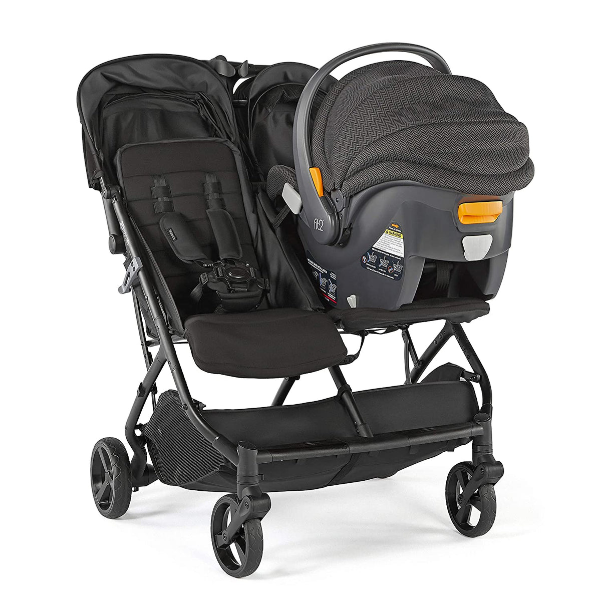 3Dpac CS+ Double Stroller, Black ?C Car Seat Compatible Baby Stroller ?C Lightweight Stroller with Convenient One-Hand Fold