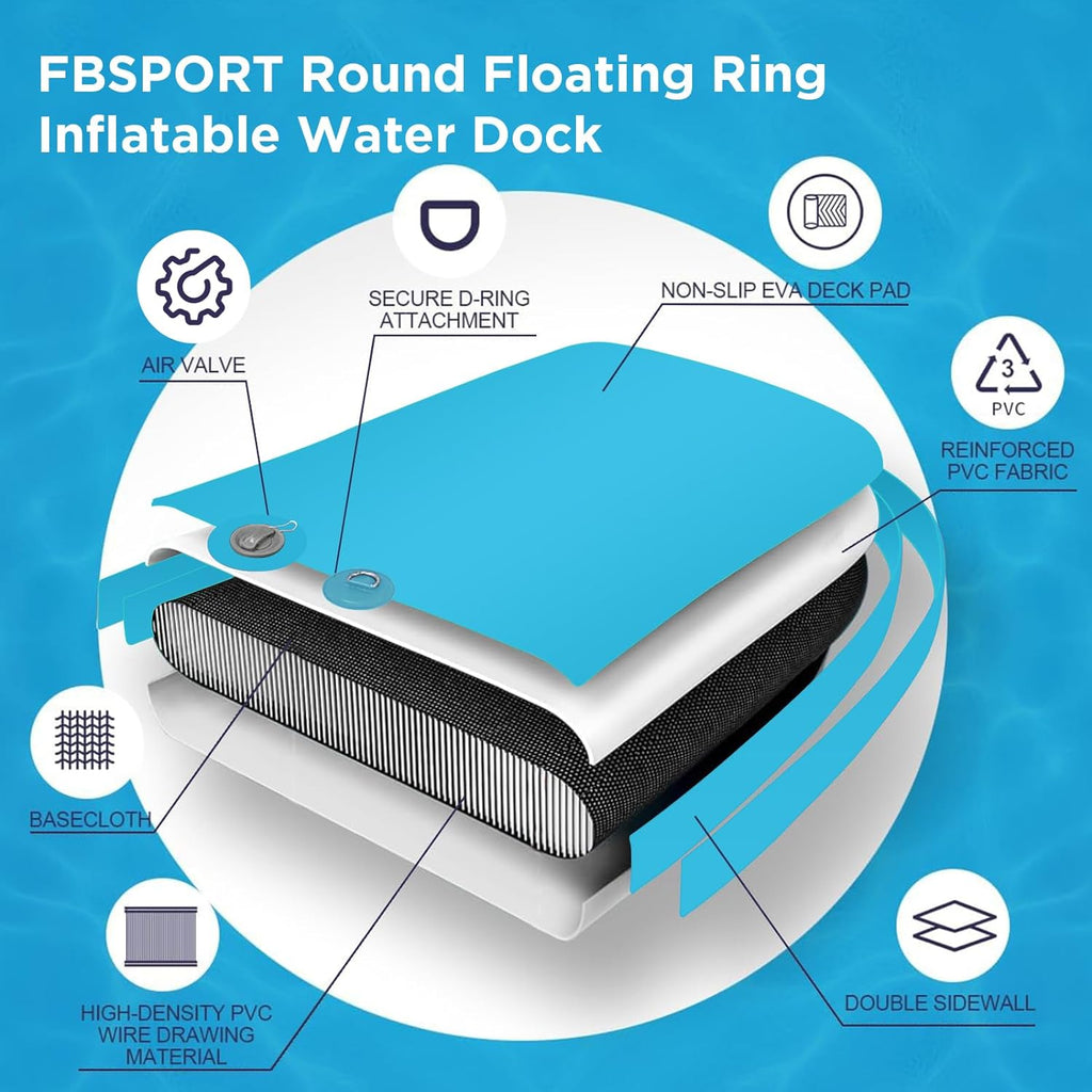 Inflatable Dock Floating Platform, 8ft Inflatable Water Hammock Floating Deck for Lake W/Cupholder, Round Floating Ring Float Ring, Pool Float Raft Lounger Island Platform Pad